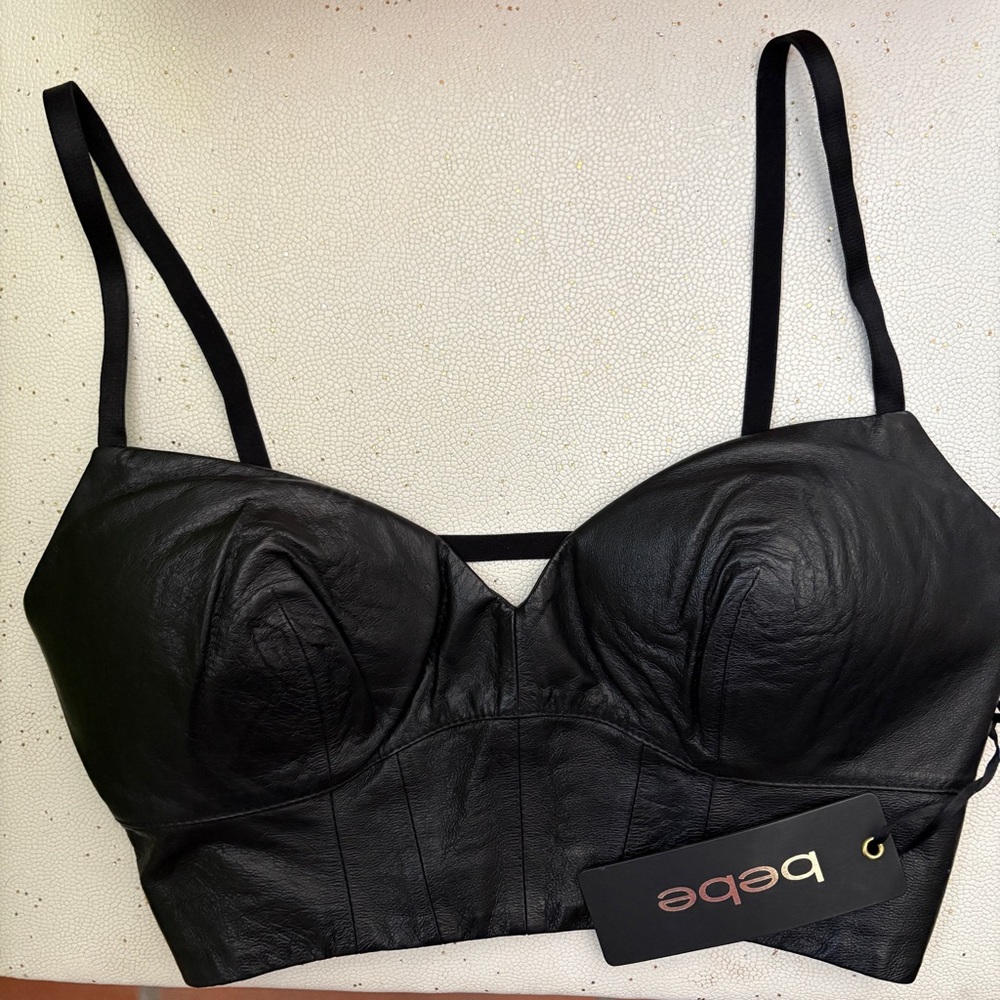 NWT bebe Black Leather Bra Crop Top XS